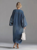 Lantern Sleeve Midi Denim Skirt