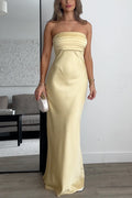 Strapless Tube Satin Maxi Dress