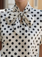 Flying Sleeves Commuting Bow Polka Dots Chiffon Blouse