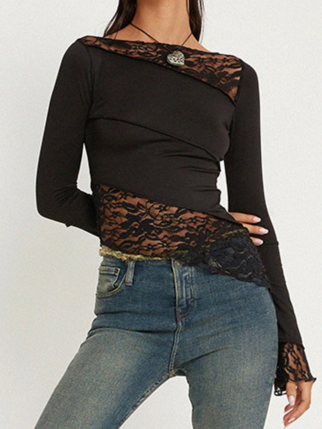 Lace Patchwork Long-sleeved T-shirt