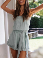 Strapless Cotton-polyester Jumpsuit With Belt