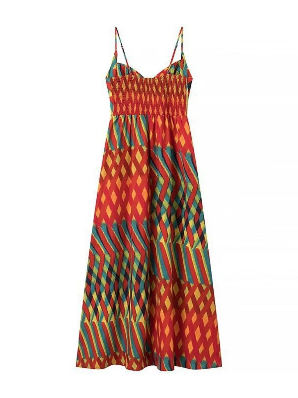 Color-blocked Print Spaghetti Strap Maxi Skirt Maxi Dresses