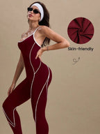 Cross Shoulder Straps Color-blocked Fitness Exercise Bodysuits