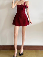 Sequins Backless Strapless Top Bow Zipper Mini&Short Dresses