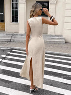 Crew Neck Sleeveless Kink Slim-fit Maxi Dresses