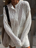 Jacquard Knitting Hollow Cardigan Top Shorts Set 2-piece Sets
