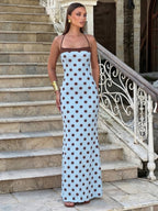 Polka Dots Color-blocked Halter Neck And Backless Maxi Dresses