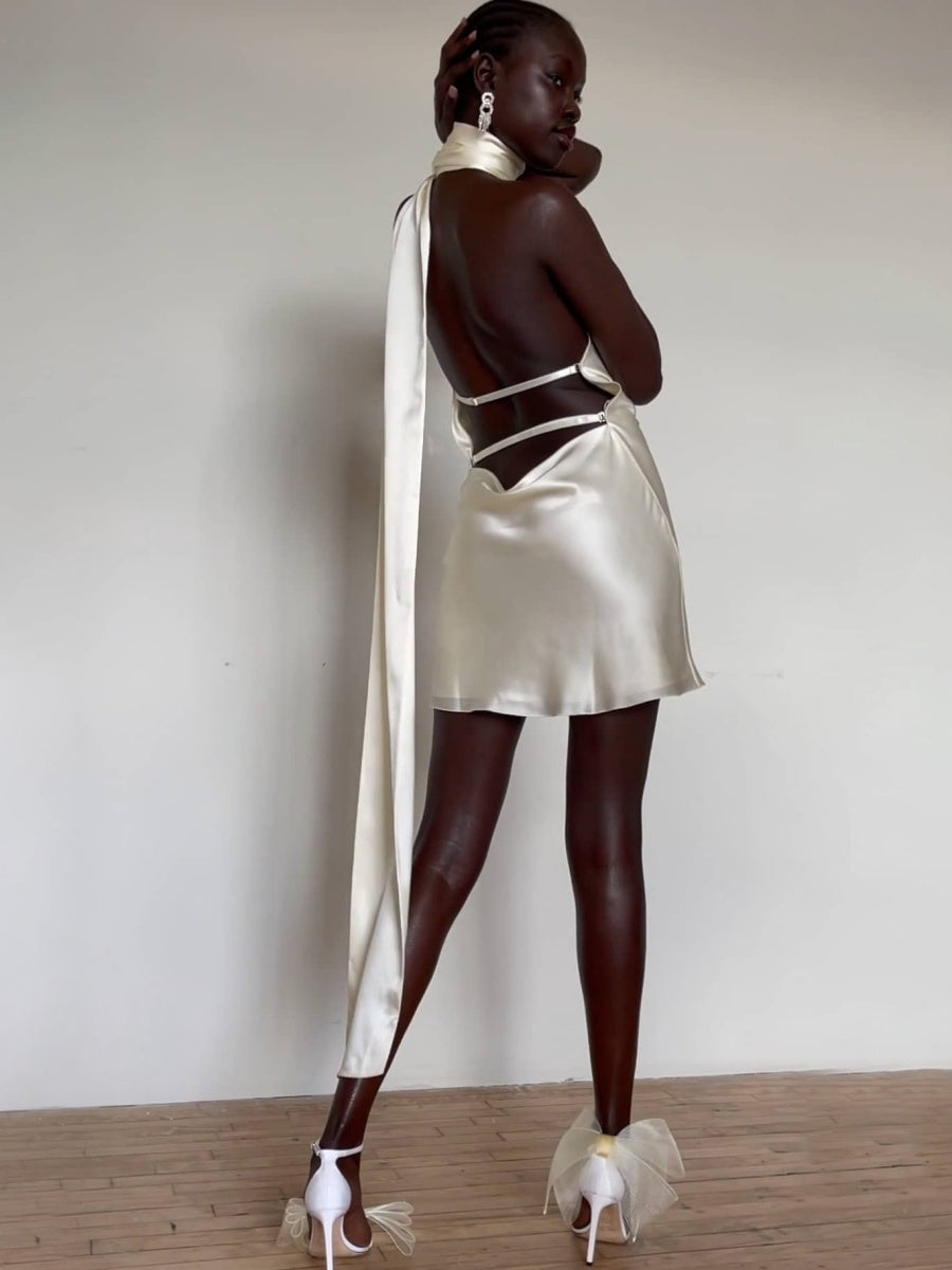 Halter Backless Satin Wedding Parties Bridesmaid Mini&Short Dresses