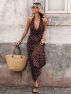 Halter V-neck Polka Dots Vacation Retro Maxi Dresses