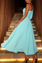 3D Flower One Shoulder Cut Out Waist A-line Midi Dress