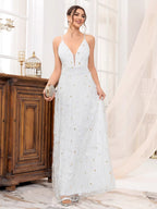 Deep V-neck Wedding Dress Applique Multi-story Maxi Dresses