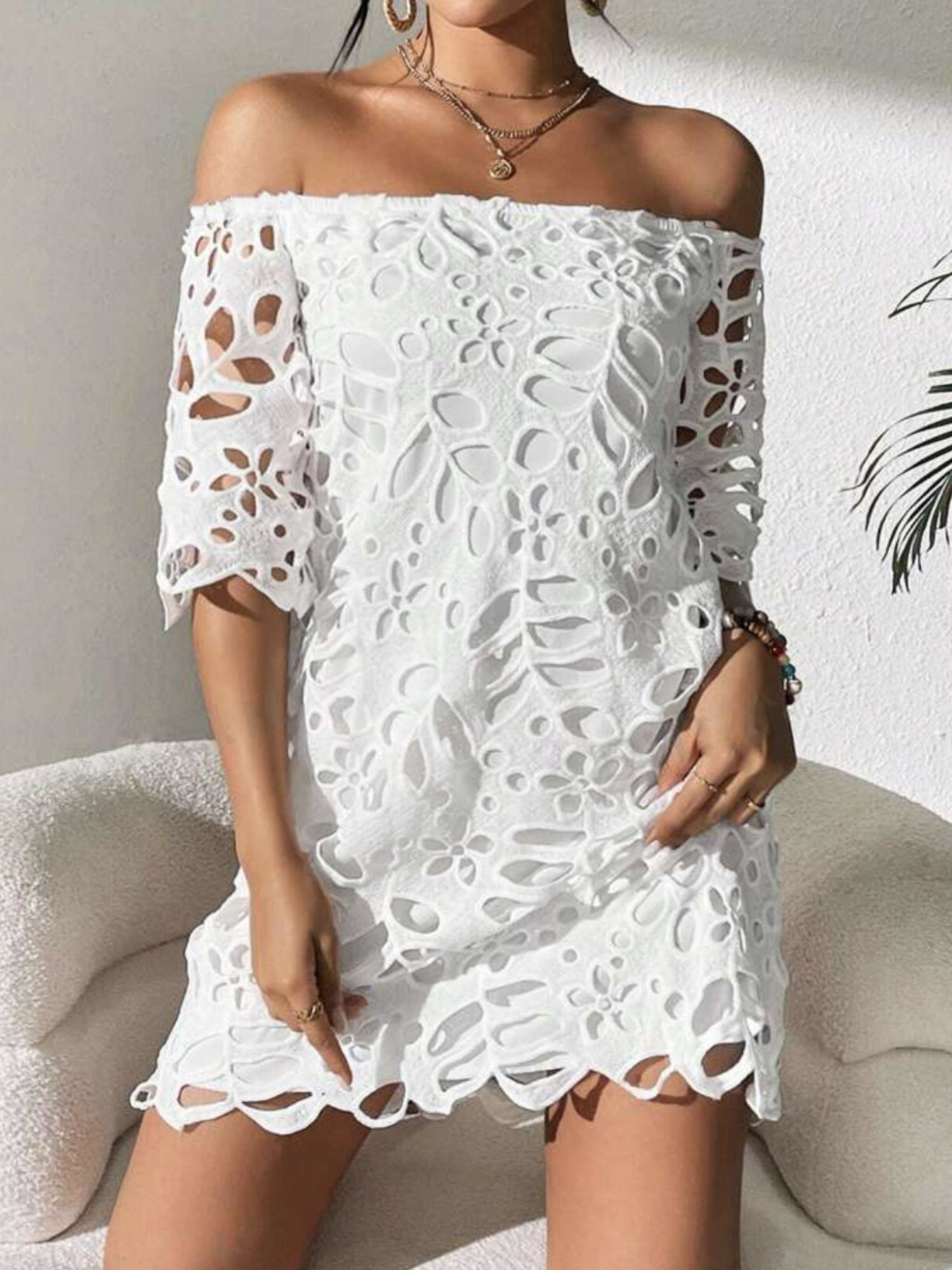Lace Cutout Off-shoulder Mini&Short Dresses
