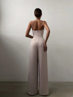 Minimalist Jumpsuit With Suspenders, Cinched Waist, Straight Leg, And Floor-length