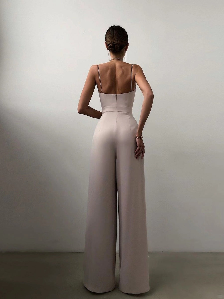 Minimalist Jumpsuit With Suspenders, Cinched Waist, Straight Leg, And Floor-length