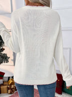 Bow Jacquard Loose Long-sleeved Round Neck Sweater