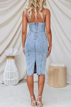 Spaghetti Strap Back Slit Denim Bodycon Dress