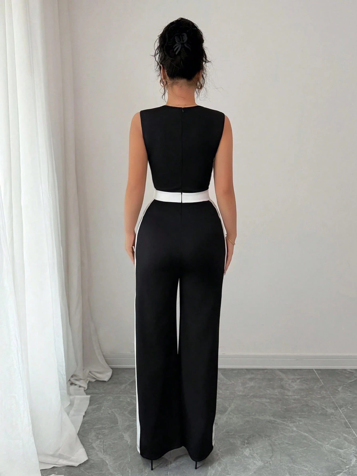 Color Matching Sleeveless Wide-leg Jumpsuits