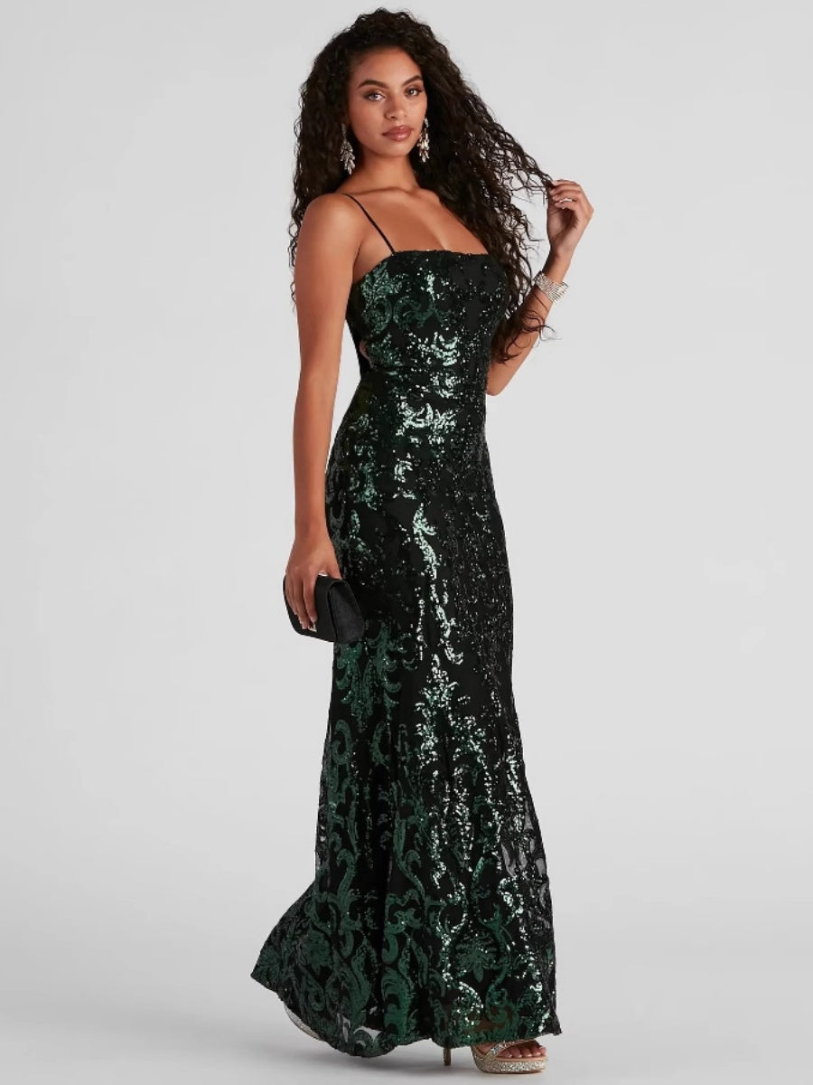 Sequins Fishtail Sexy Camisoles Formal Dress Maxi Dresses