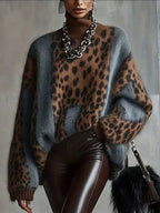 Leopard Print Knitting Loose-fit Sweaters