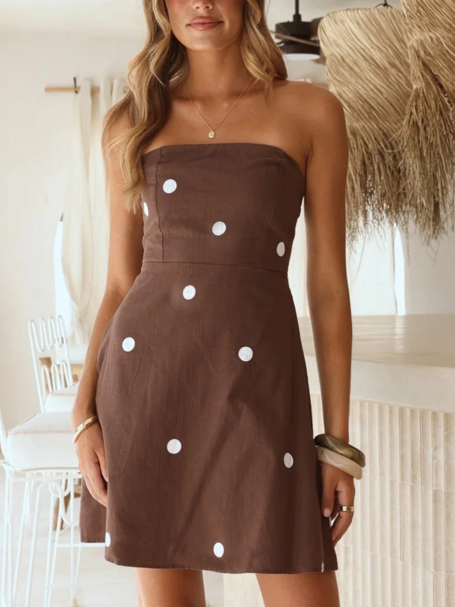 Polka Dots Strapless A-line Skirt Mini&Short Dresses