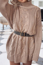 Cable Knit Turtleneck Mini Sweater Dress
