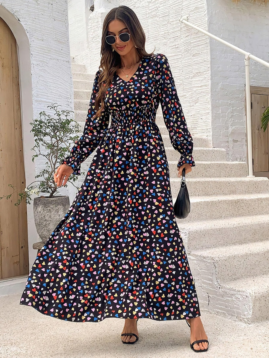Floral Long Sleeve Square Collar Vacation And Leisure Maxi Dresses