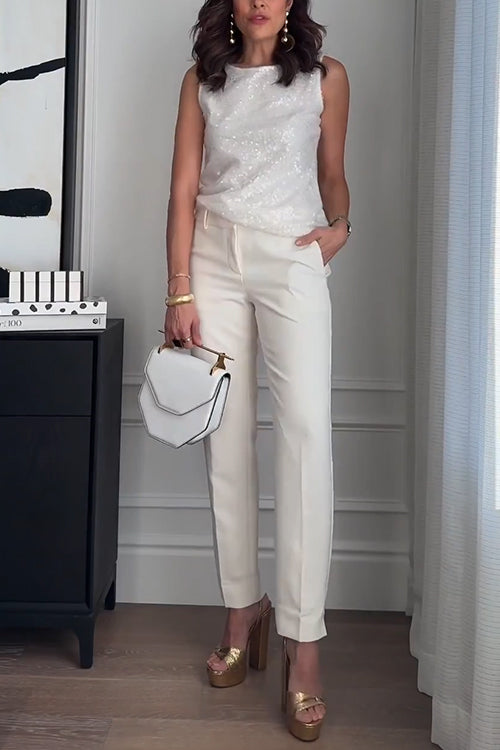 Round Neck Sleeveless Sequin Top