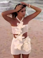 Halter-neck Floral Cutout Short Dress For Vacation Style