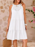 Loose-fit Trim Hollow Lace Halter Mini&Short Dresses