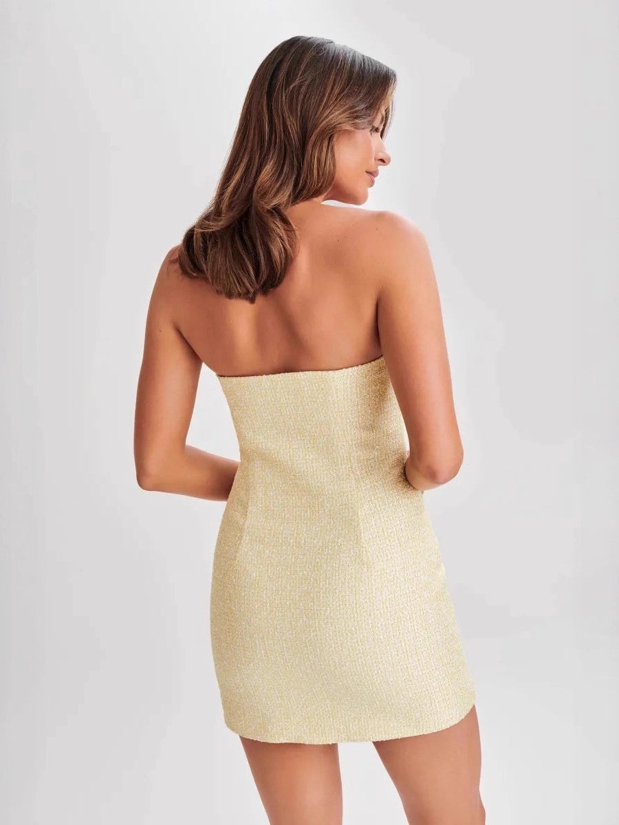 Tweed Bow Solid Color Formal Dress Mini&Short Dresses