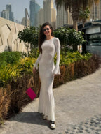 Round Neck, Bell Sleeves, Backless, Tie-up Long Dress