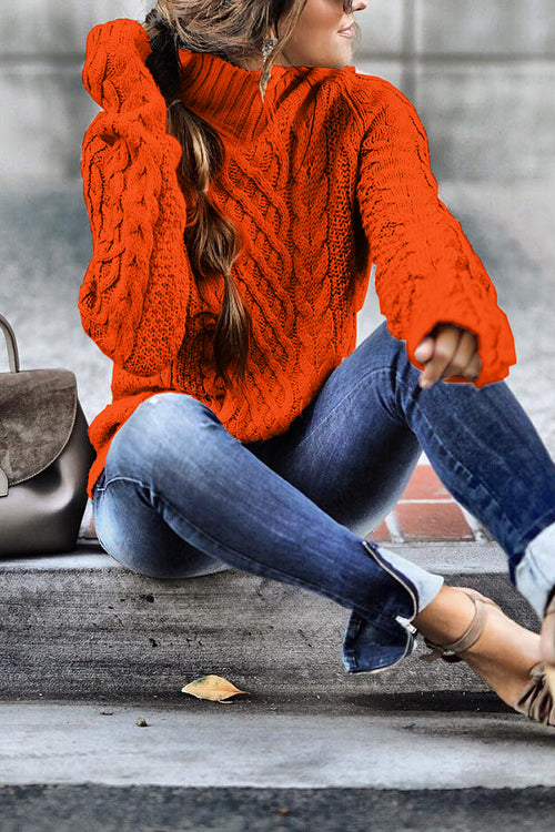 Mockneck Solid Cable Knit Pullover Sweater