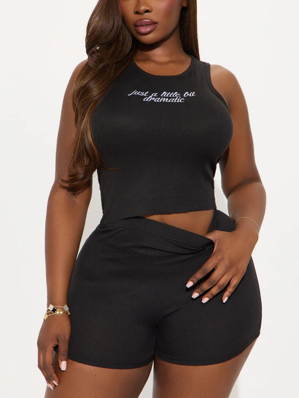 Sleeveless Embroidery Tank Top And Shorts 2-piece Sets
