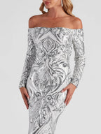 Liber Autumn women's sequined one-shoulder long dress