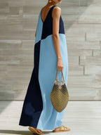 Simple Solid Color Color-blocked Off-shoulder Dress