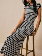 Striped Sleeveless Fitted Midi Dress