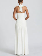 Halter-neck, Backless, Fitted, Solid Color, Slit Long Dress