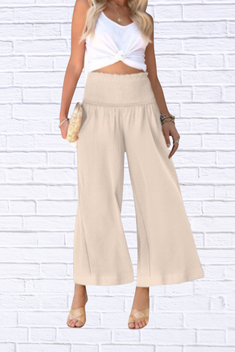 Wide-Leg Smocked Waist Pants