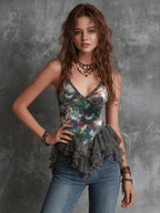 Printed Ruffle V-neck Camisoles