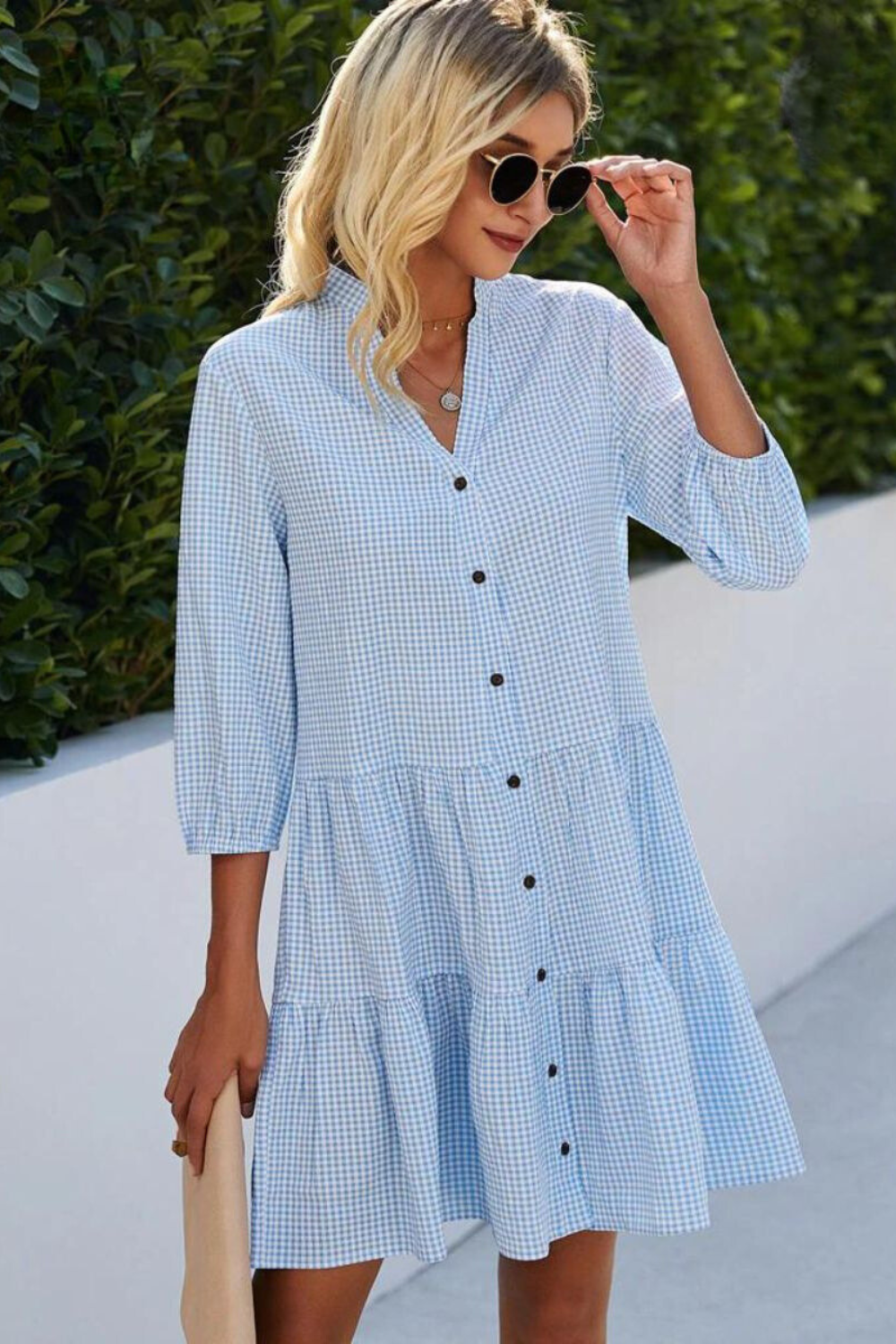 Silvia Minimalist Checked V Neck Dress Elevated Occasion Wear
