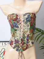 Flower Embroidery See-through Hollowed-out Rope Gathering And Cultivating Oneself Strapless Bra
