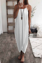 Draped Crossover Spaghetti Strap Tulip Hem Knit Maxi Dress