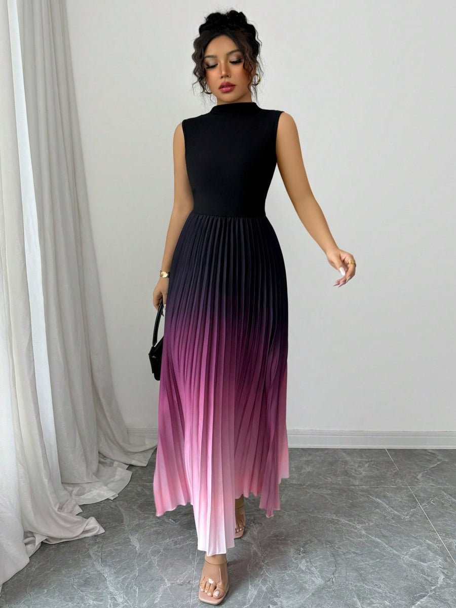 Crew Neck Sleeveless Gradient Maxi Dresses