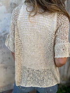 One Button Hollow Knit Tops