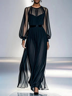 Black Waist Camisoles Mesh 2-piece Sets Maxi Dresses