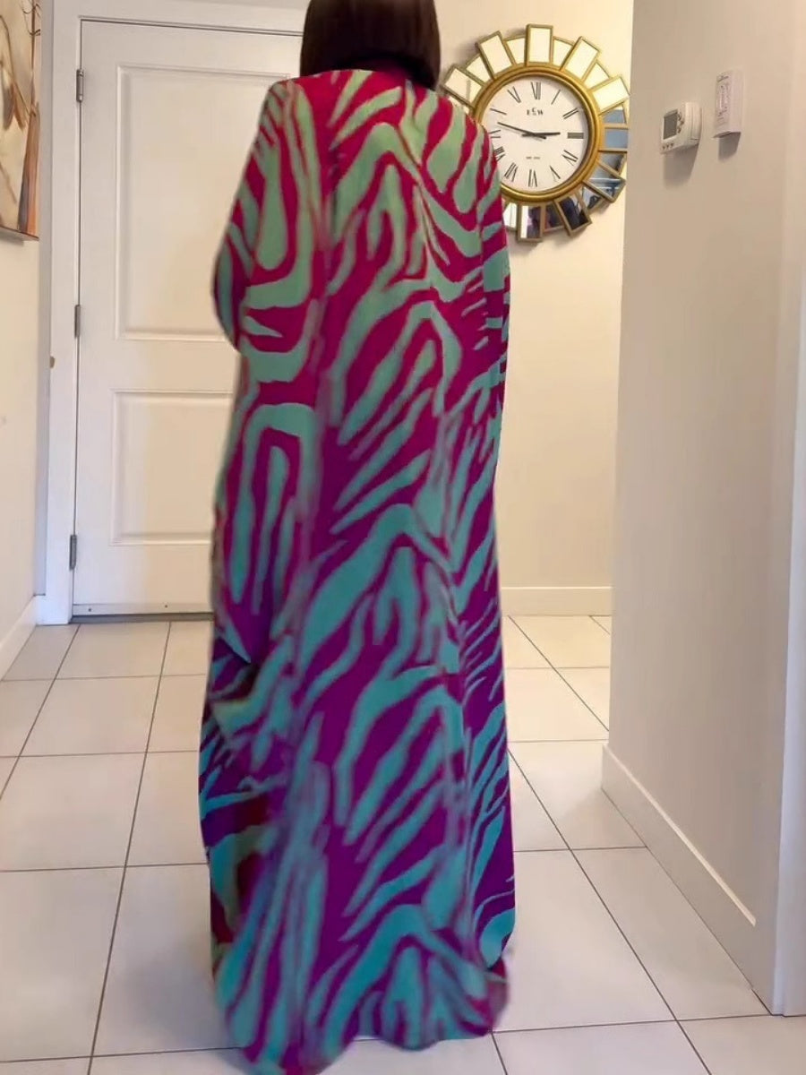 Printed Cloak Cardigan Leisure Robe Maxi Dresses