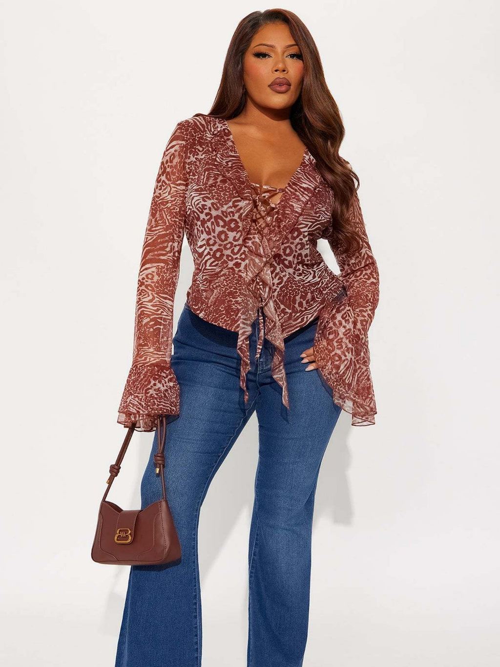 Leopard Print Ruffle Straps T-shirts