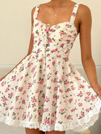 Floral Lace Trim Sweet Patchwork Mini&Short Dresses