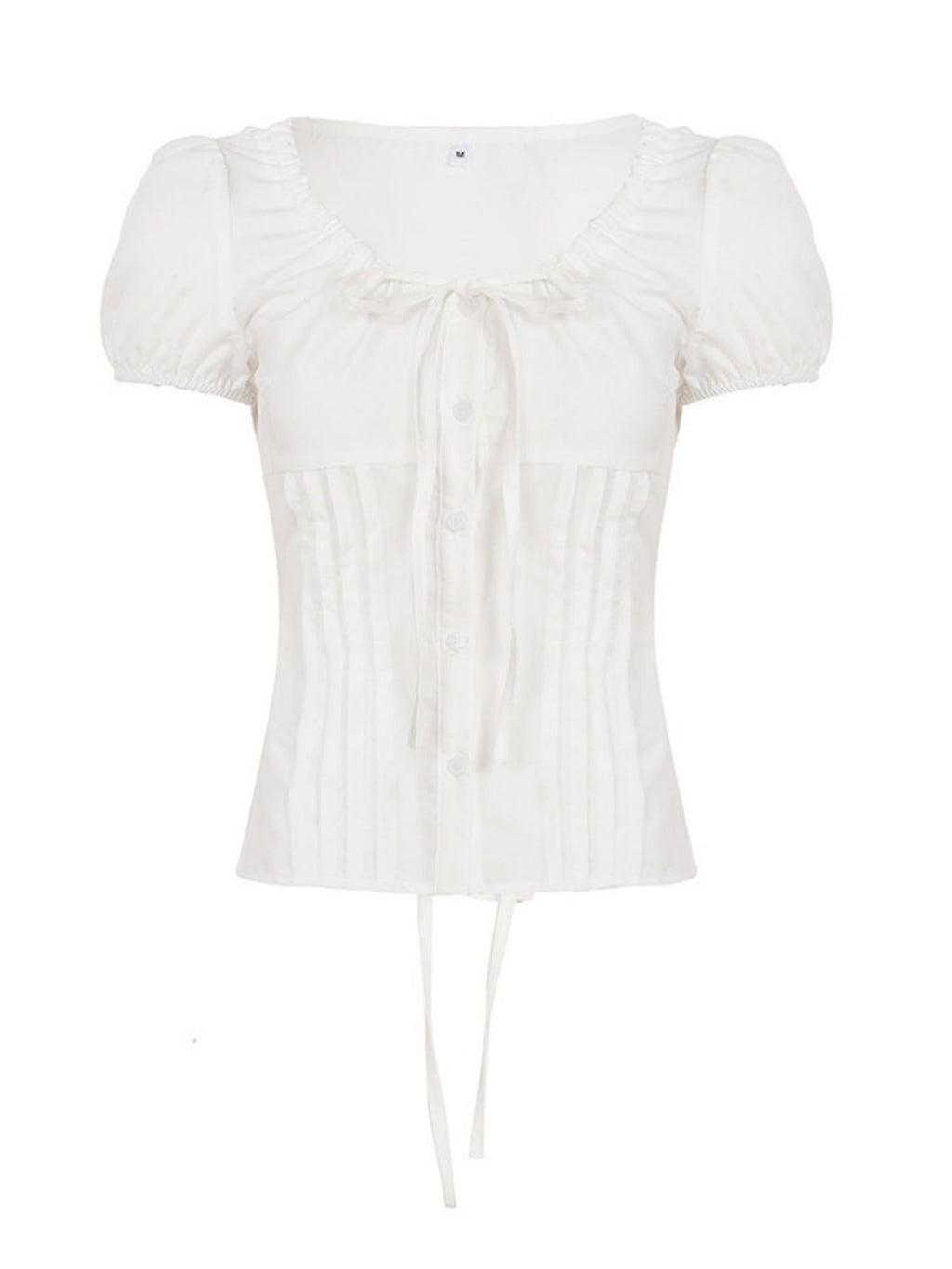 Bow Tie Puff Sleeve Waist Shaping T-shirts