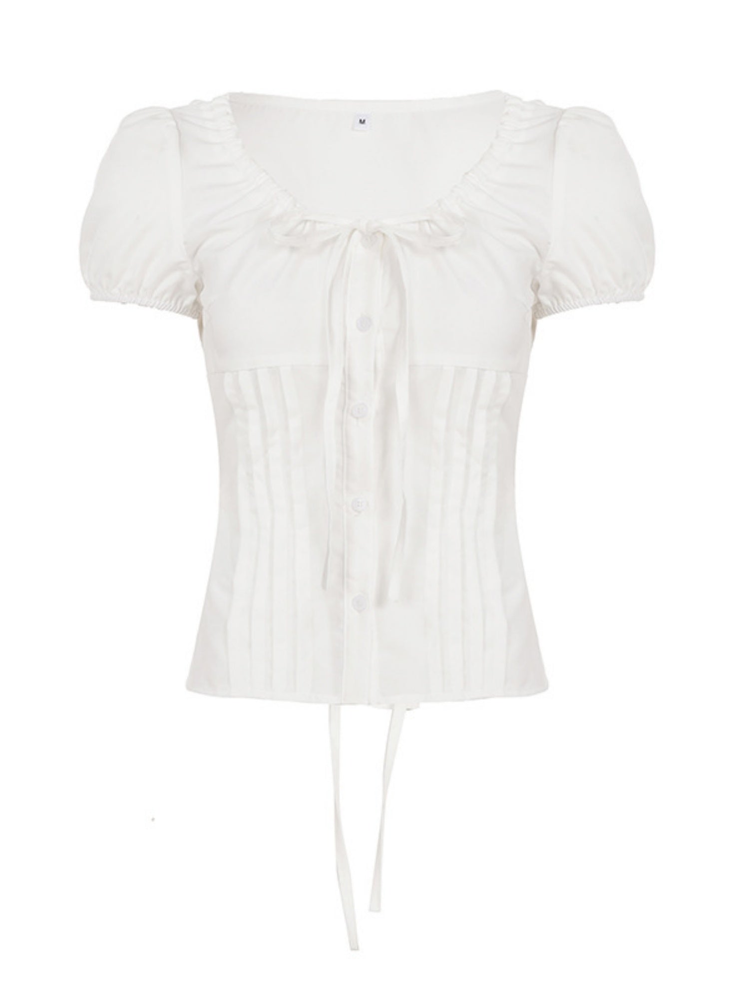 Bow Tie Puff Sleeve Waist Shaping T-shirts